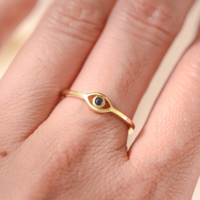 S925 Sterling Silver Devil's Eye Ring Women's European and American Stylish Retro Gold-Plated Blue Zircon Eye Ring Hand Jewelry - Image 2