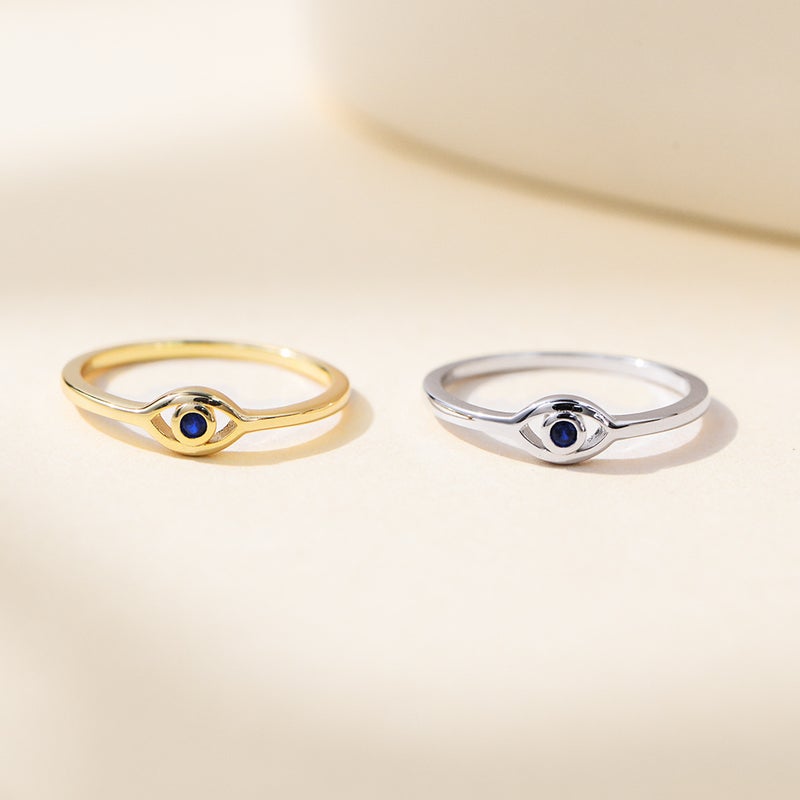 S925 Sterling Silver Devil's Eye Ring Women's European and American Stylish Retro Gold-Plated Blue Zircon Eye Ring Hand Jewelry - Image 5