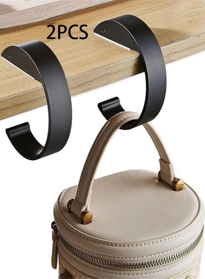Unewshi C Shape Purse Hook for Table, 2 Pcs Handbag Hanger for Desk Heavy Duty Purse Hook Floding Bag Holder, Metal Bag Hanger, Black  - Image 1