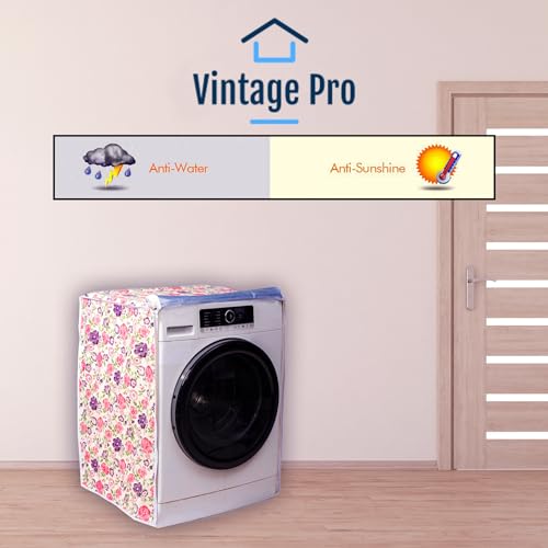 Vintage Pro Front Load Washing Machine Cover Suitable for Siemens 6.5 Kg, 7 Kg, 7.5 Kg, 8 Kg, 8.5 Kg & 9 Kg (63cmsX63cmsX81cms, White & Pink Flower) - Image 2