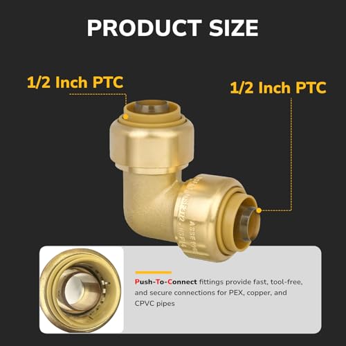 KAINGA 12 Pack 12 90 Degree Elbow Pushfit Push to Connect Brass Plumbing Fitting for Copper CPVC PEX Pipe Brass Pex Fitting with Upgraded Stiffener Disconnect Clip Included NSF UPC Certified - Image 3
