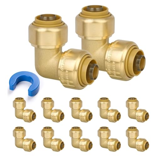 KAINGA 12 Pack 12 90 Degree Elbow Pushfit Push to Connect Brass Plumbing Fitting for Copper CPVC PEX Pipe Brass Pex Fitting with Upgraded Stiffener Disconnect Clip Included NSF UPC Certified - Image 1