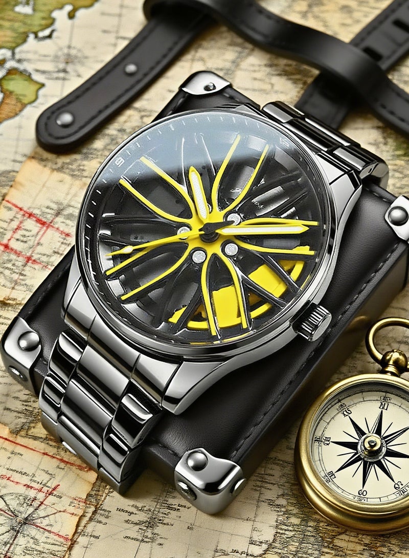 GOHUOS Men's Casual New Wheels Rolling Creative Fashion Waterproof Stainless Steel Band Quartz Watches Car Watches Gifts for Men  - 42mm - Image 1