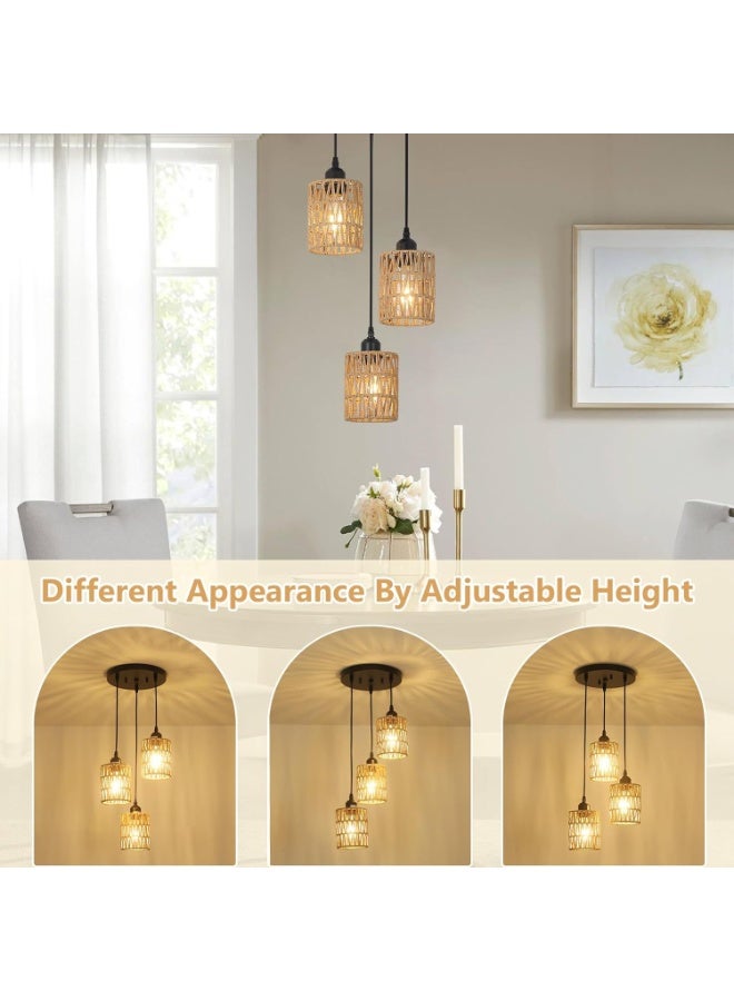 ون لايت ثريا LED منسوجة بحبل قنب صناعي، مصباح سقف بثلاثة رؤوس، مناسب للمبيت والإفطار/المطعم/الفندق/الحانة/غرفة النوم - Image 3