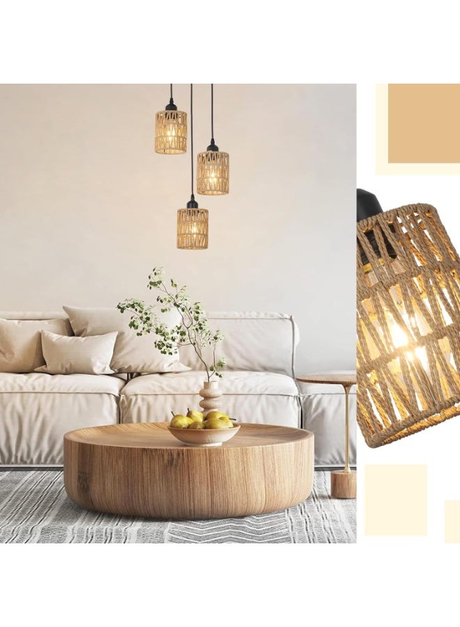 ون لايت ثريا LED منسوجة بحبل قنب صناعي، مصباح سقف بثلاثة رؤوس، مناسب للمبيت والإفطار/المطعم/الفندق/الحانة/غرفة النوم - Image 4