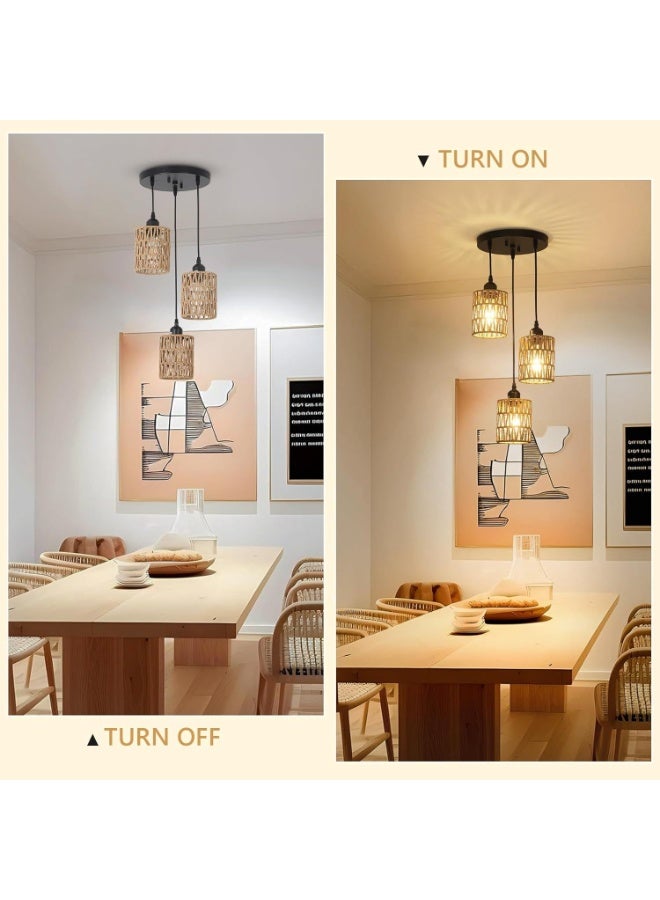 ون لايت ثريا LED منسوجة بحبل قنب صناعي، مصباح سقف بثلاثة رؤوس، مناسب للمبيت والإفطار/المطعم/الفندق/الحانة/غرفة النوم - Image 5