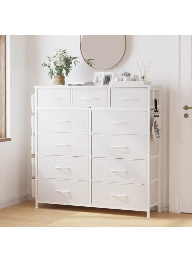 XiuWoo 11-Drawer Fabric Dresser with Side Pockets and Wooden Top – Large Storage Organizer Cabinet with Metal Frame for Bedroom, Closet, Living Room & Hallway - Image 1