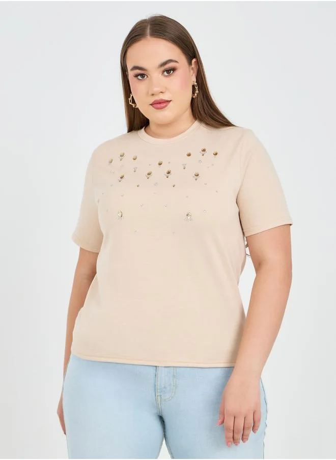 Styli Plus Embellished Short Sleeve T-Shirt