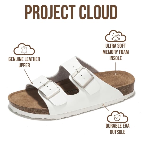 Project Cloud صندل مسطح نسائي من جلد طبيعي من مشروع كلاود 2025 أساسيات الشاطئ صندل نسائي من فوم الذاكرة أساسيات العطلة للنساء (فينيتا، أبيض، 9) - Image 2