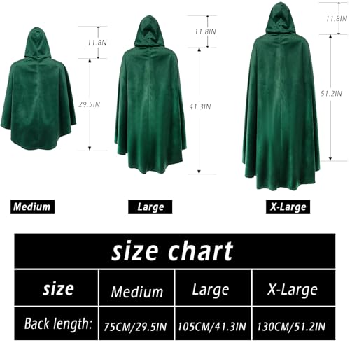 L'VOW Medieval Hobbit Cloak with Leaf Brooch Renaissance Elf Hooded Cape Velvet Cloak with Hood(Dark Green,M) - Image 5