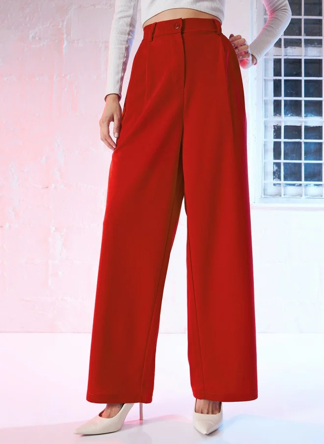 ساسافراس Red Loose Fit High-Rise Parallel Trousers for Women
