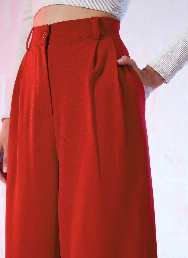 ساسافراس Red Loose Fit High-Rise Parallel Trousers for Women