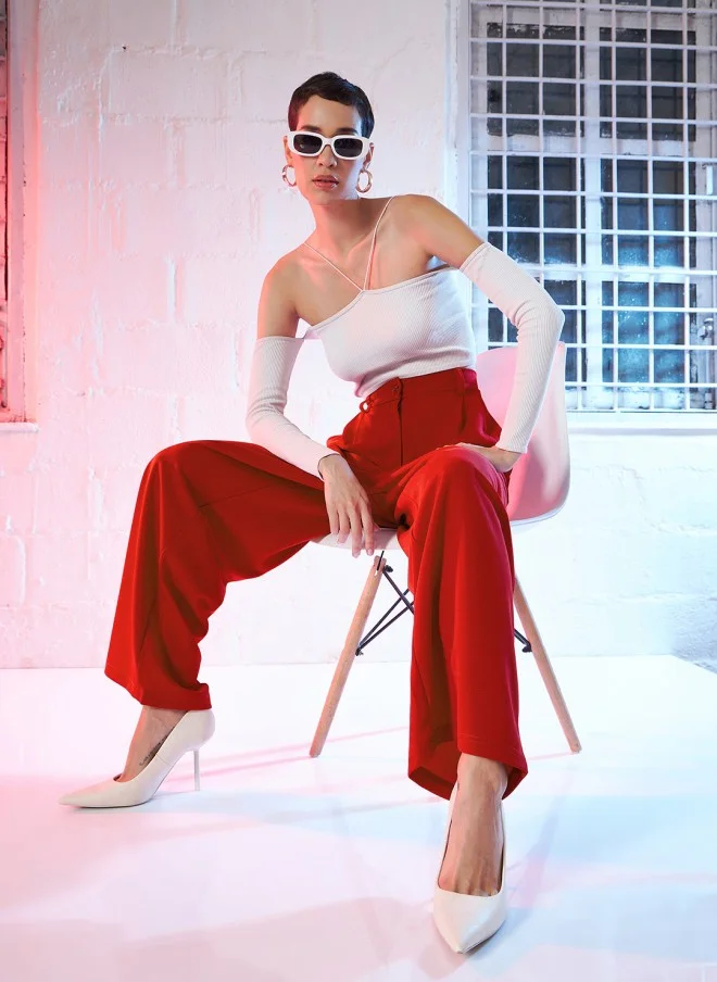 ساسافراس Red Loose Fit High-Rise Parallel Trousers for Women