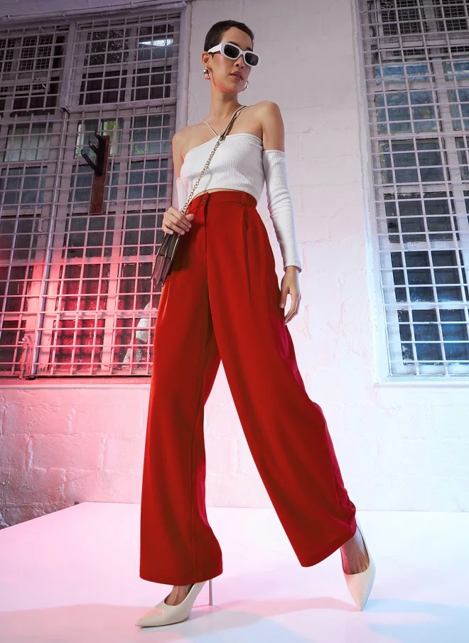 ساسافراس Red Loose Fit High-Rise Parallel Trousers for Women