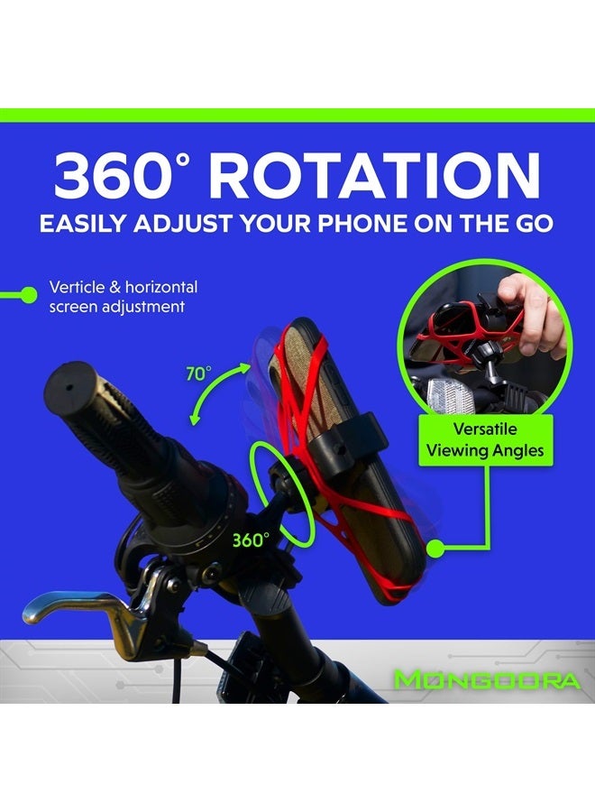 Mongoora Bike & Motorcycle Phone Mount - GPS Cell Phone Holder for Bicycle Handlebar - Easy to Install Bike Accessories Fits iPhone, Galaxy, Android - Stocking Stuffers - 3 Bands (Black, Red, Green) - Image 4