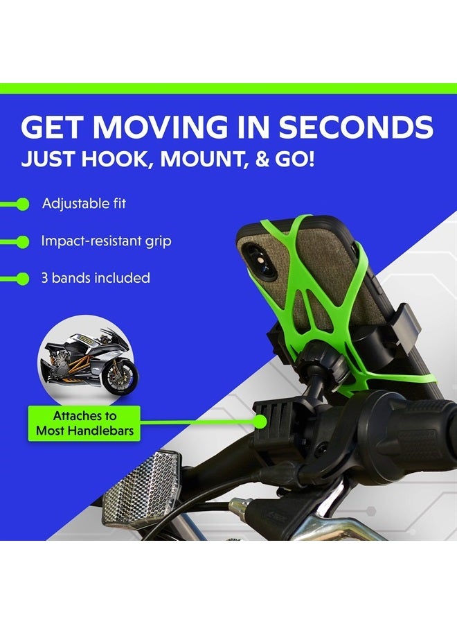 Mongoora Bike & Motorcycle Phone Mount - GPS Cell Phone Holder for Bicycle Handlebar - Easy to Install Bike Accessories Fits iPhone, Galaxy, Android - Stocking Stuffers - 3 Bands (Black, Red, Green) - Image 2