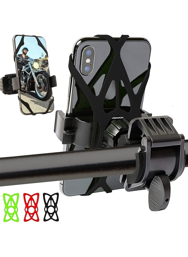 Mongoora Bike & Motorcycle Phone Mount - GPS Cell Phone Holder for Bicycle Handlebar - Easy to Install Bike Accessories Fits iPhone, Galaxy, Android - Stocking Stuffers - 3 Bands (Black, Red, Green) - Image 1