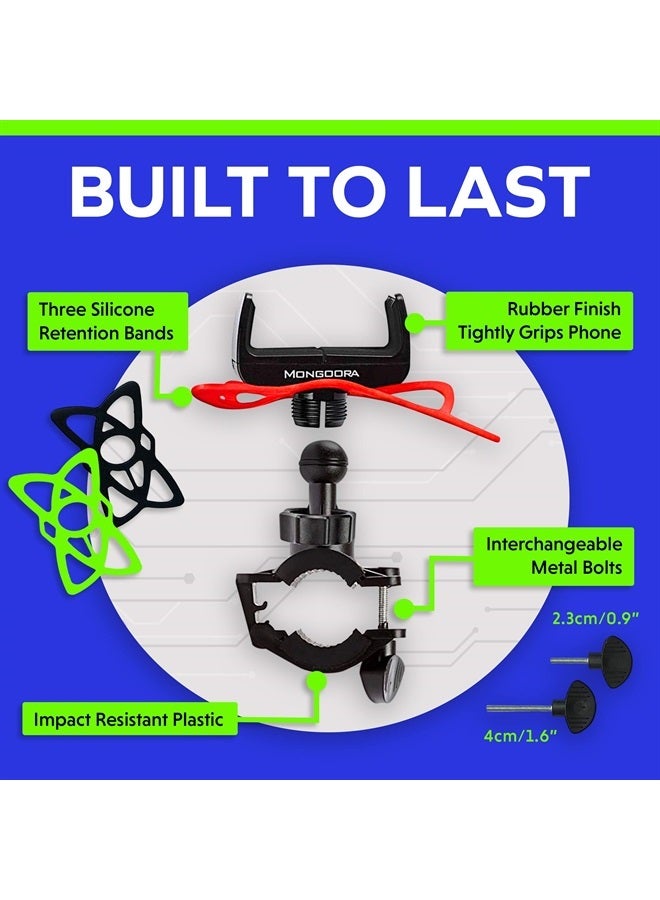 Mongoora Bike & Motorcycle Phone Mount - GPS Cell Phone Holder for Bicycle Handlebar - Easy to Install Bike Accessories Fits iPhone, Galaxy, Android - Stocking Stuffers - 3 Bands (Black, Red, Green) - Image 5
