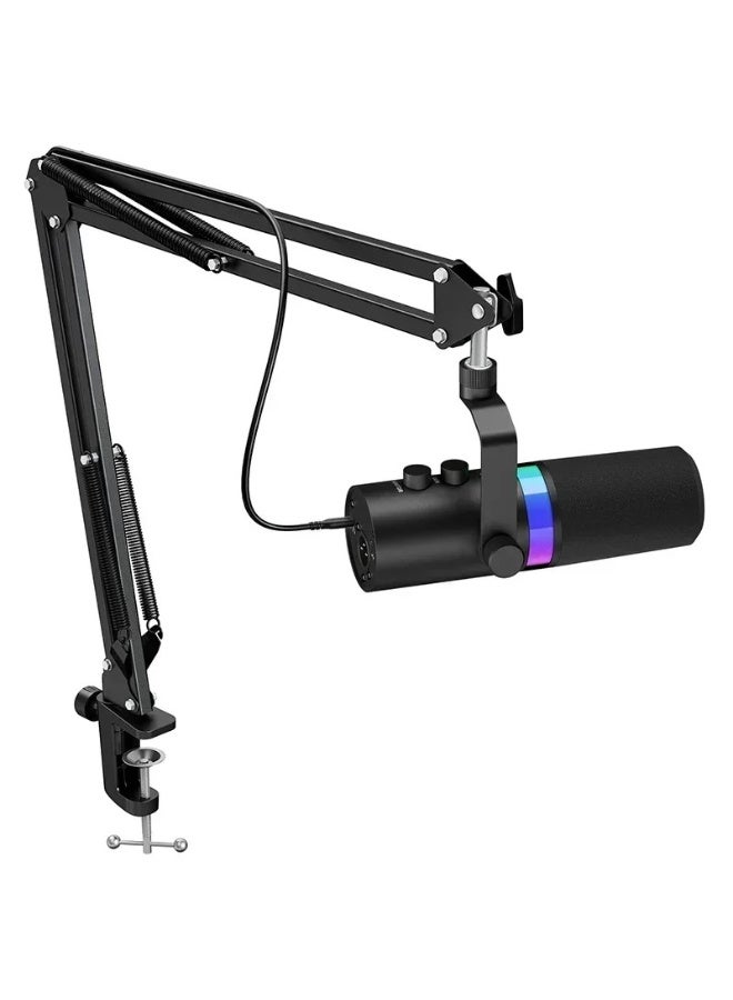 مجموعة ميكروفون الألعاب الديناميكي الاحترافي ZFSZ NV7 RGB بمنفذي XLR و USB-C، ذراع بوم، وحامل مضاد للصدمات - Image 1