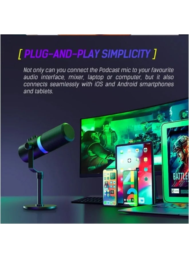 مجموعة ميكروفون الألعاب الديناميكي الاحترافي ZFSZ NV7 RGB بمنفذي XLR و USB-C، ذراع بوم، وحامل مضاد للصدمات - Image 3