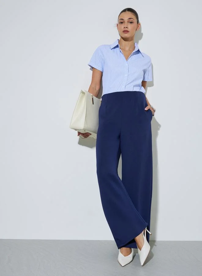Styli Navy Blue Navy Blue Super Stretch Scuba Pants for Women | Best Price UAE