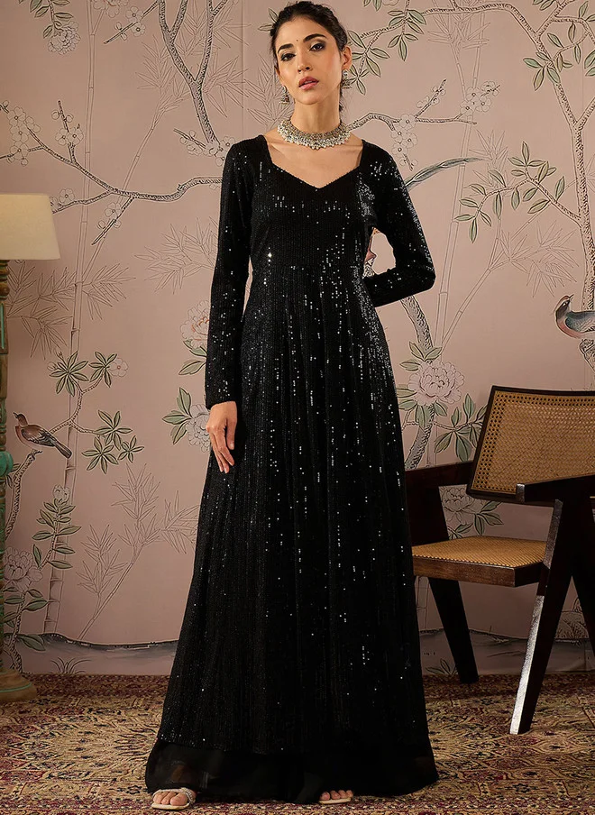 Black Sequinned Anarkali Kurta for Women