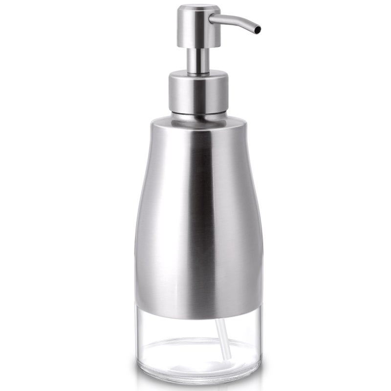 LALA DOLCE NonSlip Soap Dispenser with Brushed Nickel Stainless Steel Case Glass Liner and Hand Pump for KitchenBathroom Refillable Liquid Soap Dispenser 11oz320ml Capacity