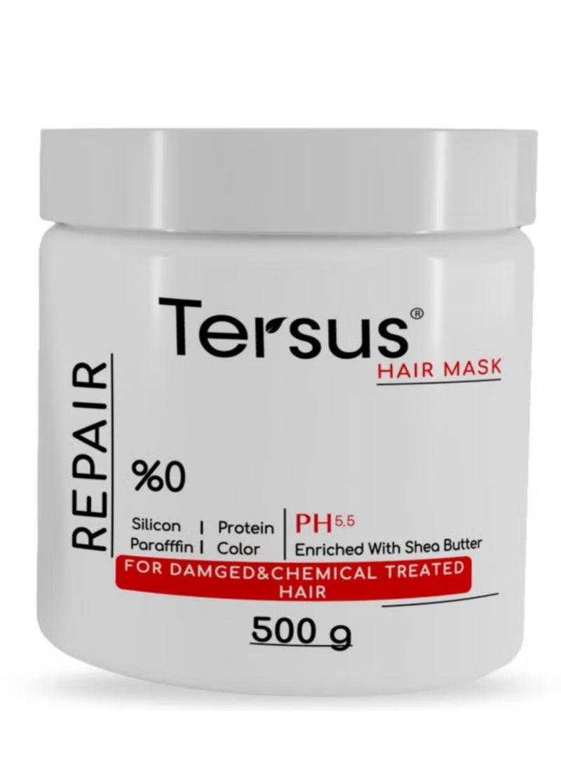 ترسيز قناع إصلاح الشعر للشعر التالف والمعالج كيميائيًا بزيت الأرغان وزبدة الشيا - 500 جرام