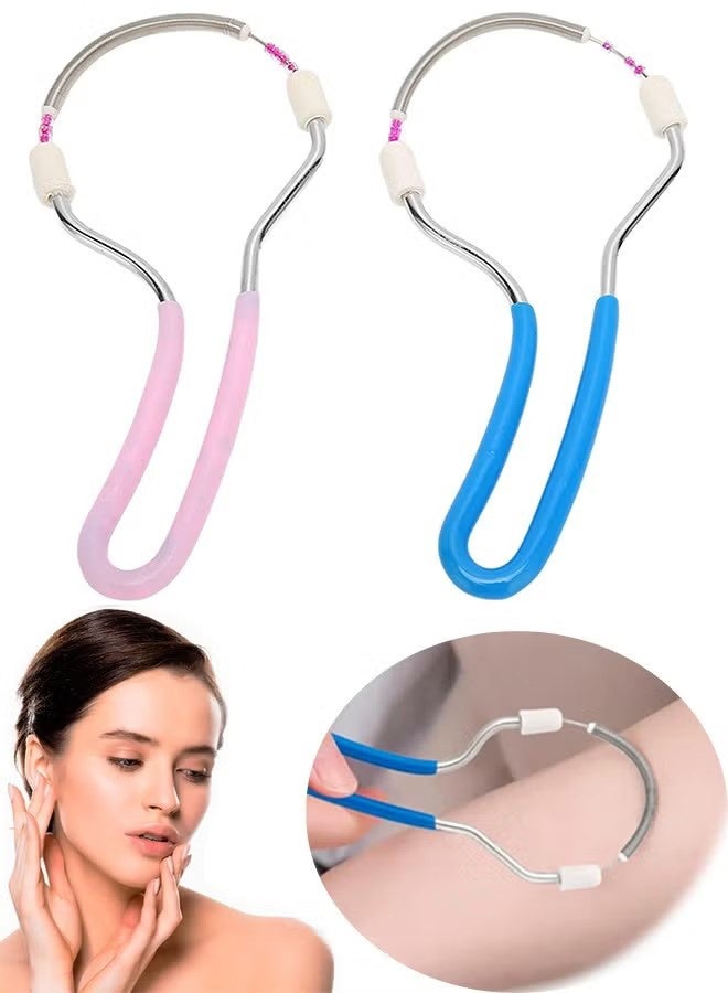 واي جيه مزيل شعر الوجه اليدوي بالزنبرك 2 قطعة مع مقبض، مزيل شعر للوجه محمول، أداة إزالة شعر لطيفة للنساء والرجال (أزرق، وردي) - Image 1