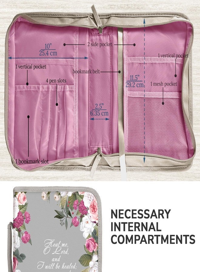 DEHITE Bible Cover Case for Women - Premium Fabric Bible Cases for Girls - Carrying Bag for Woman - Pen Slots - Zippered Pocket - Floral Accessories Christian Gifts - Large Holder - Image 4