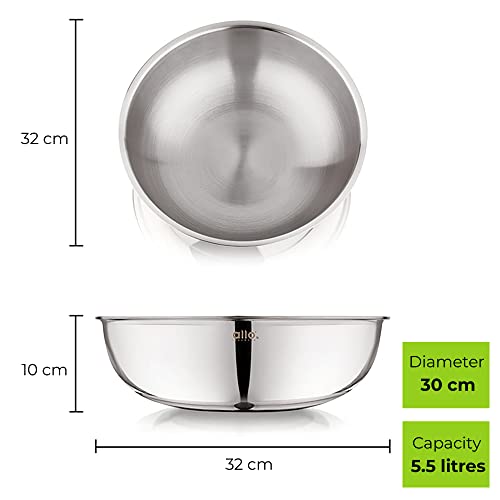 Allo Triply Stainless Steel Tasla|Ideal Tasla for Curry/Stir-Fry/Deep-Fry/DryVeg/Saut Induction Friendly, Heavy Base Kadhai Naturally Non-Stick | 10 Years Warranty 30cm, 5.5 litres - Image 3