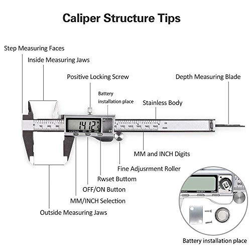 Louisware Digital Caliper, Caliper Measuring Tool with Stainless Steel, Electronic Micrometer Caliper with Large LCD Screen, Auto-Off Feature, Inch and Millimeter Conversion (6 Inch/150 mm) - Image 5