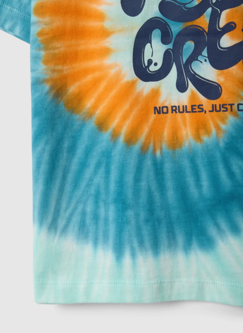 Ovs  Ovs Kids' Oversize Fit Multicolour Tie-Dye Pure Cotton T-Shirt for Kids | Best Price UAE