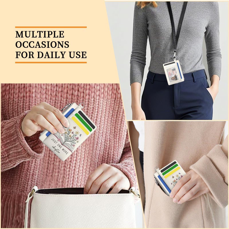 Hancynir Book Lover Floral Flower Slim Wallet Women Credit Card Holder Cute RFID Blocking Small Card Wallets Mini Front Pocket PU Leather Thin Travel Zipper Coin Cash Ladies Female Wallet Gifts - Image 3