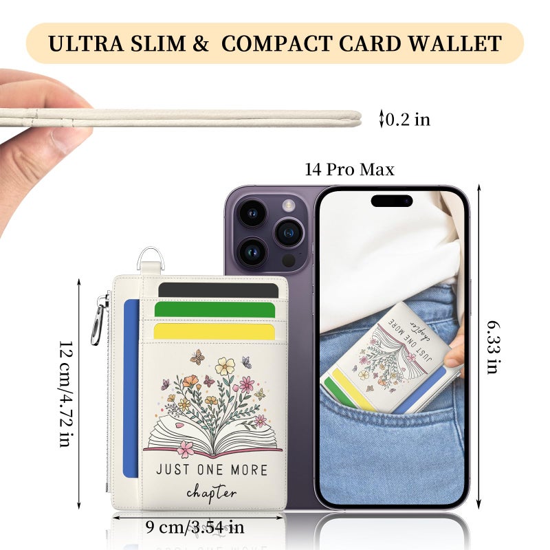 Hancynir Book Lover Floral Flower Slim Wallet Women Credit Card Holder Cute RFID Blocking Small Card Wallets Mini Front Pocket PU Leather Thin Travel Zipper Coin Cash Ladies Female Wallet Gifts - Image 2