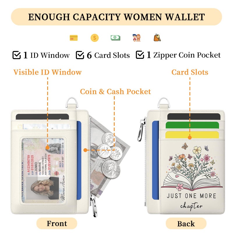 Hancynir Book Lover Floral Flower Slim Wallet Women Credit Card Holder Cute RFID Blocking Small Card Wallets Mini Front Pocket PU Leather Thin Travel Zipper Coin Cash Ladies Female Wallet Gifts - Image 5