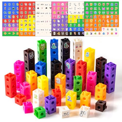 Odoorgames 100 Pcs Math Linking Cubes with 384 Cartoon Stickers – Essential Counting Cubes for Kids Math Learning and Fun Activities - Image 1