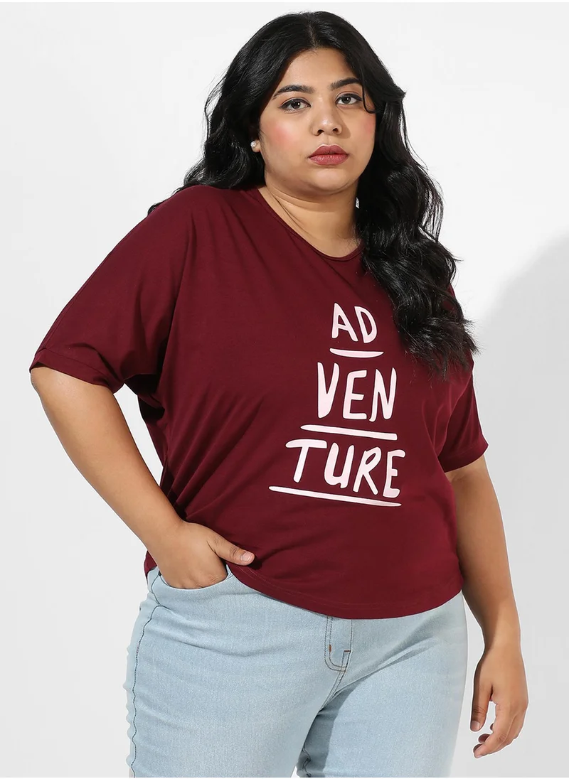 Instafab Plus Women's Maroon Slogan Top