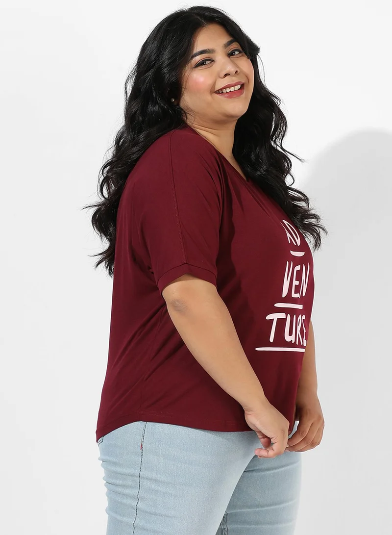 Instafab Plus Women's Maroon Slogan Top