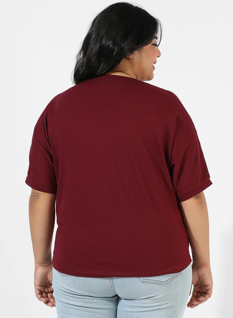 Instafab Plus Women's Maroon Slogan Top