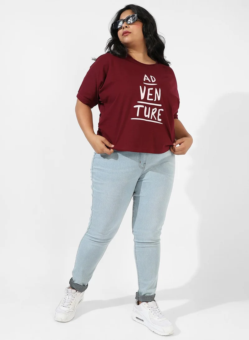 Instafab Plus Women's Maroon Slogan Top