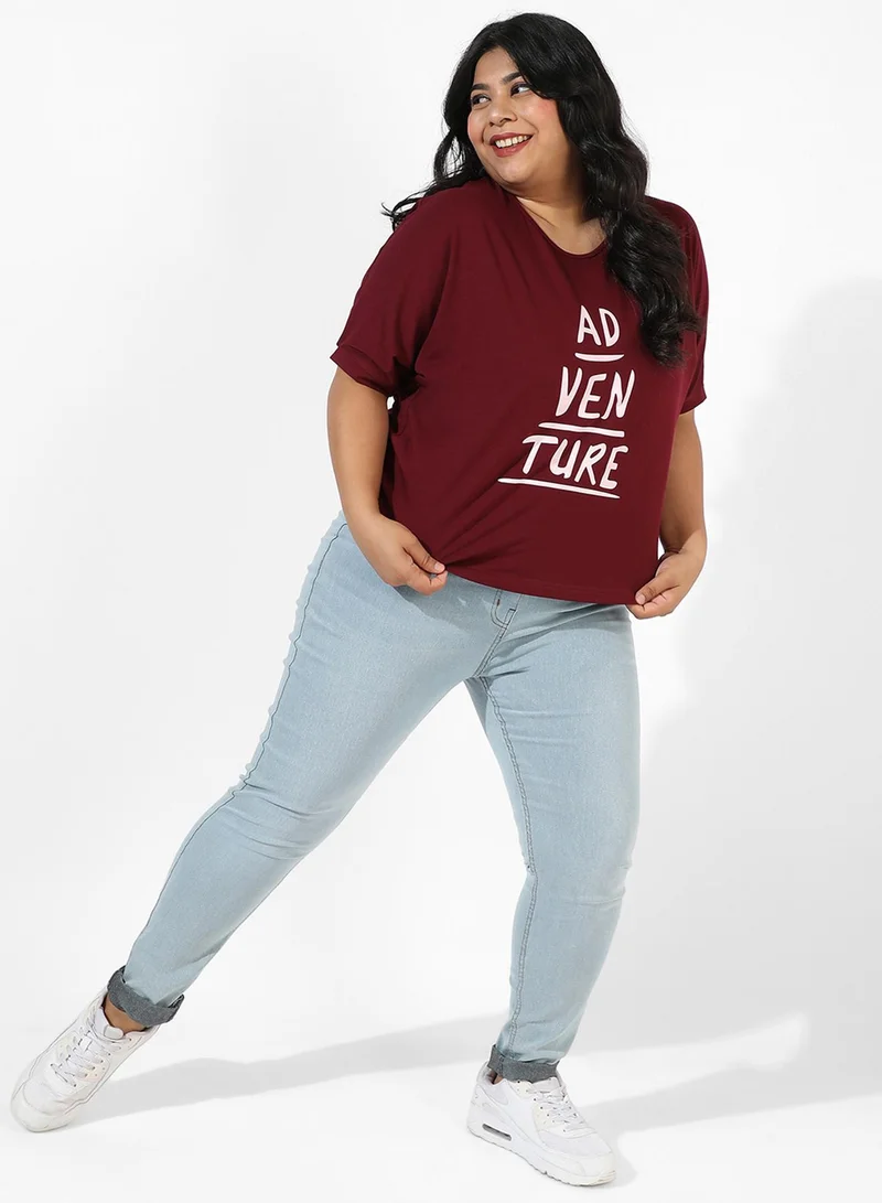 Instafab Plus Women's Maroon Slogan Top