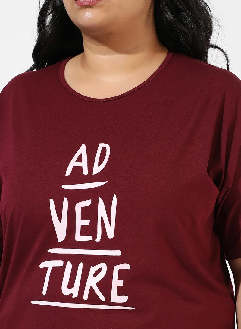 Instafab Plus Women's Maroon Slogan Top