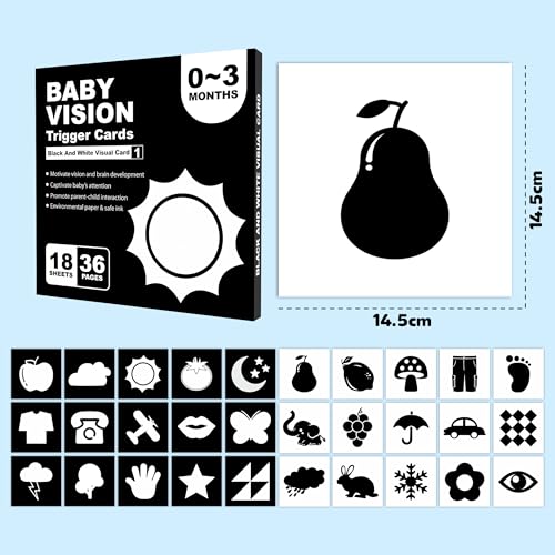Lefan New Born Baby Essentials: High Contrast Black and White Vision Flash Cards 18 Cards, 36 Pages, Ideal Toys for 6 to 12 Months, for 12-36 Month (Baby Vision Cards 0-3) - Image 4