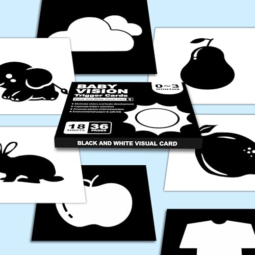 Lefan New Born Baby Essentials: High Contrast Black and White Vision Flash Cards 18 Cards, 36 Pages, Ideal Toys for 6 to 12 Months, for 12-36 Month (Baby Vision Cards 0-3) - Image 2