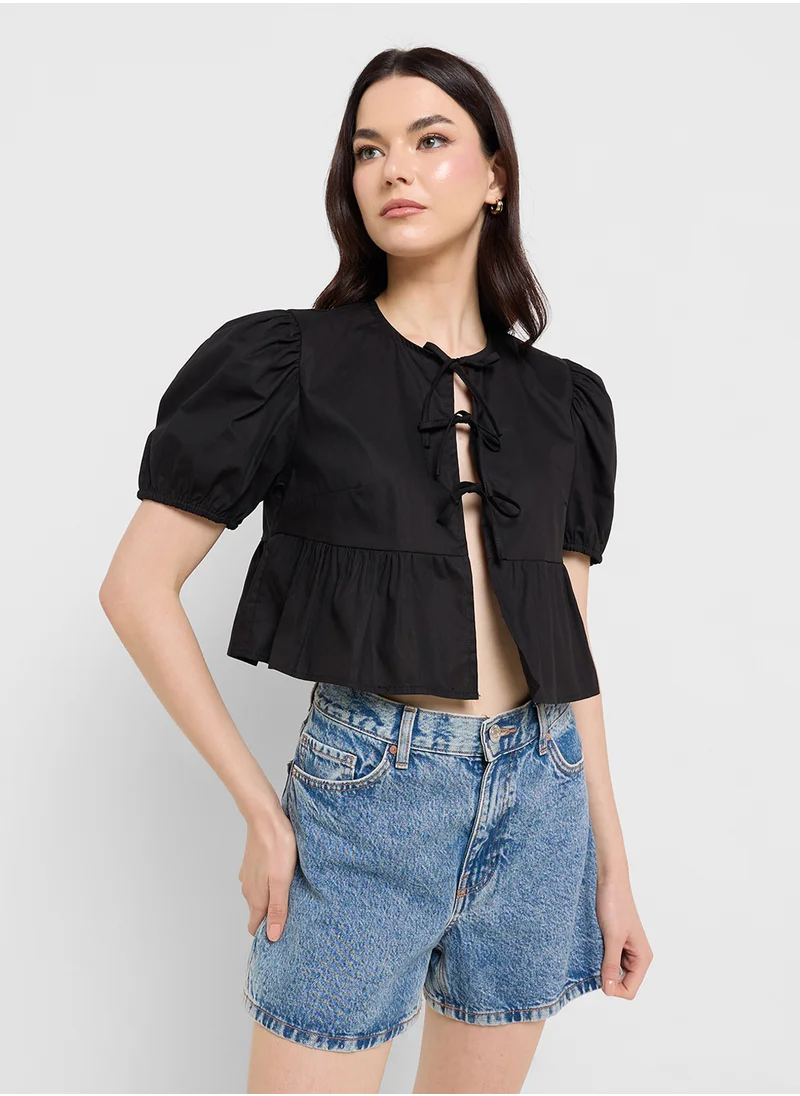 Ginger Puff Sleeve Tie Up Peplum Blouse