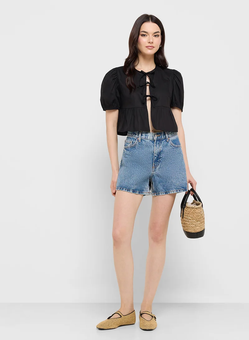 Ginger Puff Sleeve Tie Up Peplum Blouse
