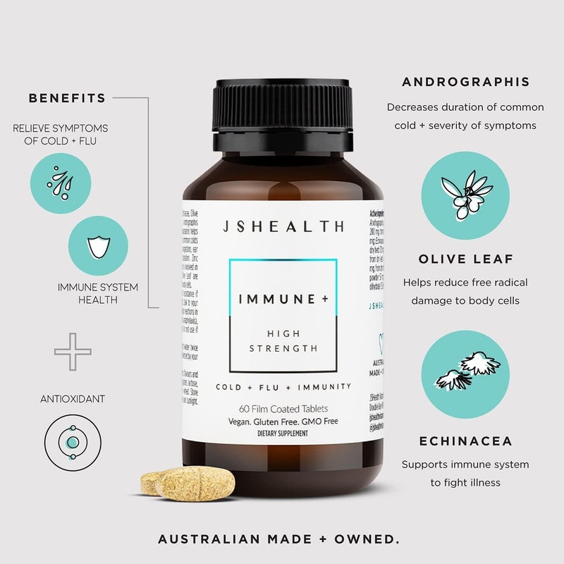 JSHealth مكملات فيتامينات جيه سهيث لتعزيز المناعة مع الزنك وفيتامين سي وإشنسا وورق الزيتون 60 قرص - Image 2