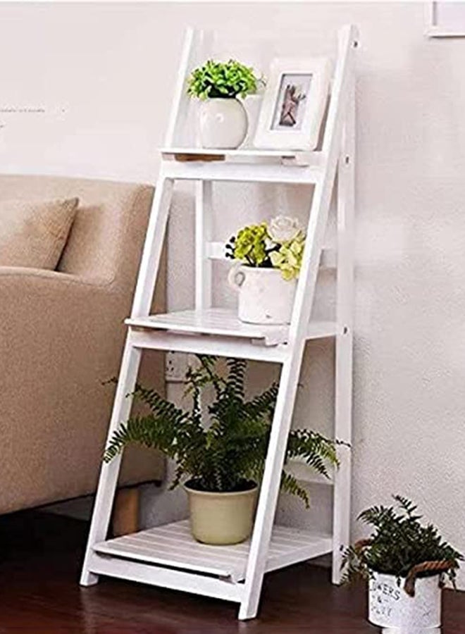 HOME TASTE Hometaste Wooden Flower Stand -Three And Four-Tier Foldable Rack For Potted Plants, Books, And Shelves - Stylish Wood Bookcase Storage Organizer (3 Tier White) 