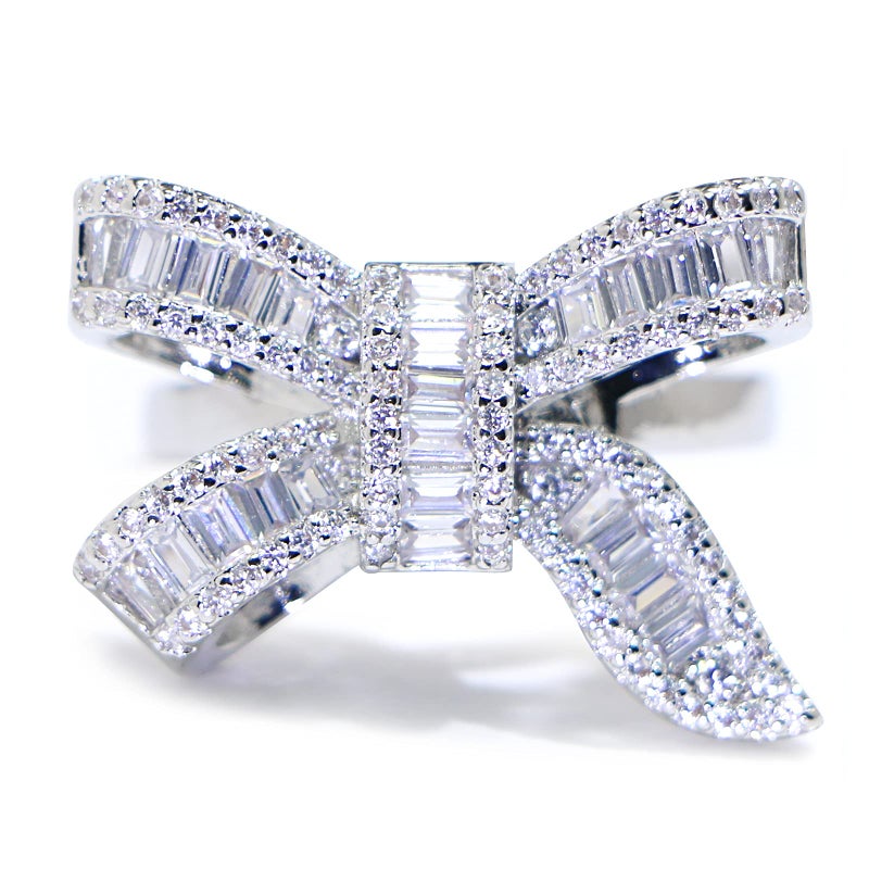 RKKOJJO 925 Sterling Silver Shiny Full Diamond Gemstone Ring Cubic Zirconia Rings CZ Diamond Butterfly Ring Eternity Engagement Wedding Band Ring for Women (US Code 8) - Image 2